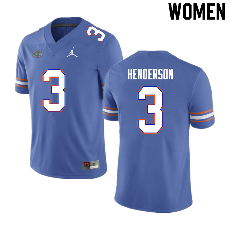 Women #3 Xzavier Henderson Florida Gators College Football Jerseys Sale-Blue